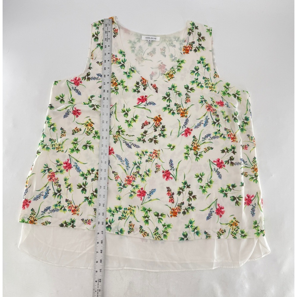 Rose + Olive Womens 2X Floral V-Neck Sleeveless Blouse White Layered‎ Hem Top - Picture 7 of 8